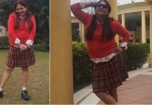 স্কুল ইউনিফর্ম পরে শৈশবের স্কুলে শ্রীলেখা